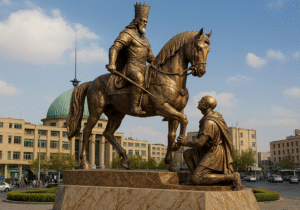 مجسمهٔ زانوزدن پادشاه روم مقابل شاپور ساسانی در میدان انقلاب رونمایی شد